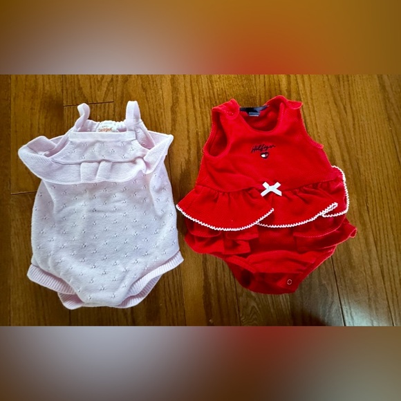 Tommy Hilfiger Other - Tommy Hilfiger Red Baby Dress and Cat and Jack Pink Romper (0-3 Months)